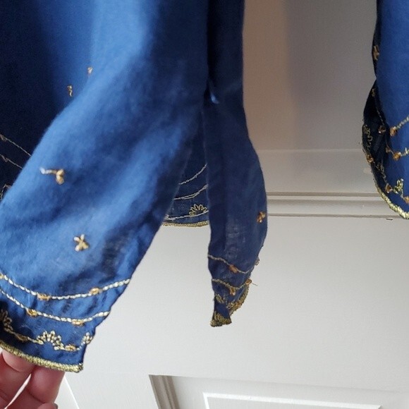 LILLY PULITZER NAVY BLUE GOLD BEADED LINEN TUNIC SIZE MEDIUM - Picture 7 of 10